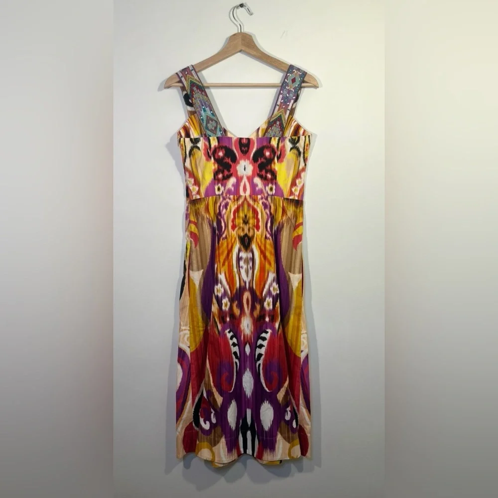 ETRO FUCHSIA IKAT RIBBON STRAP MIDI DRESS SIZE EU 40 - Picture 8 of 13